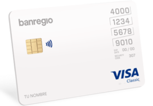 Tarjeta Banregio Visa Classic blanca, ejemplo de tarjeta de crédito Banregio en México.